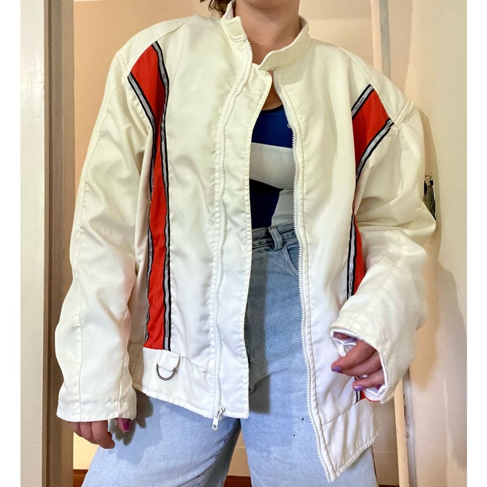 VINTAGE White USA Biker Design Jacket XL
